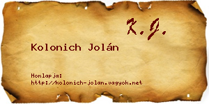 Kolonich Jolán névjegykártya